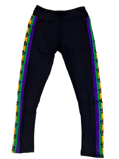 Mardi Gras Striped Fleur De Lis Leggings