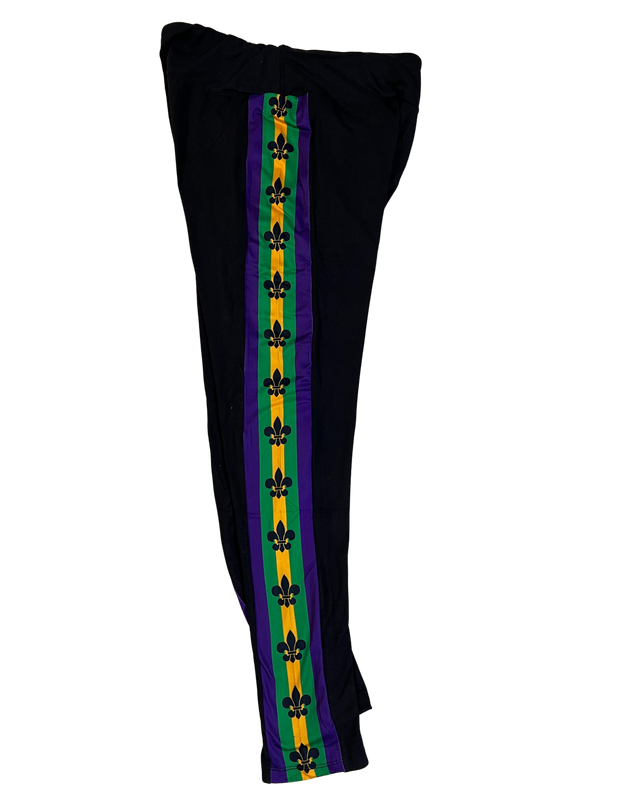 Mardi Gras Striped Fleur De Lis Leggings