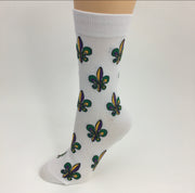 White Mardi Gras Fleur De Lis Socks