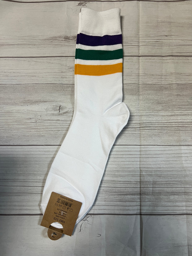 White Mardi Gras Striped Socks