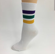 White Mardi Gras Striped Socks