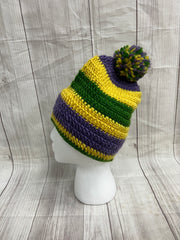 Mardi Gras beanie with Pom Pom