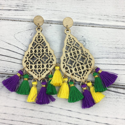 Wood Cut-Out Tassel Earrings