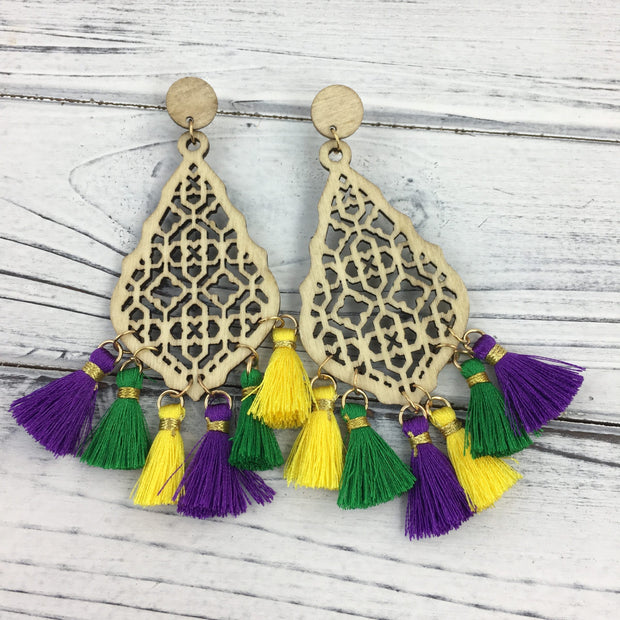 Wood Cut-Out Tassel Earrings