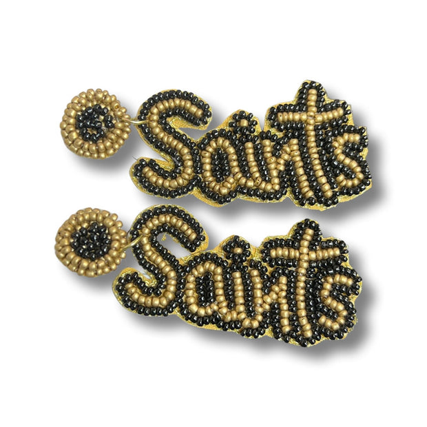 Saints Beaded Black/Gold Earrings